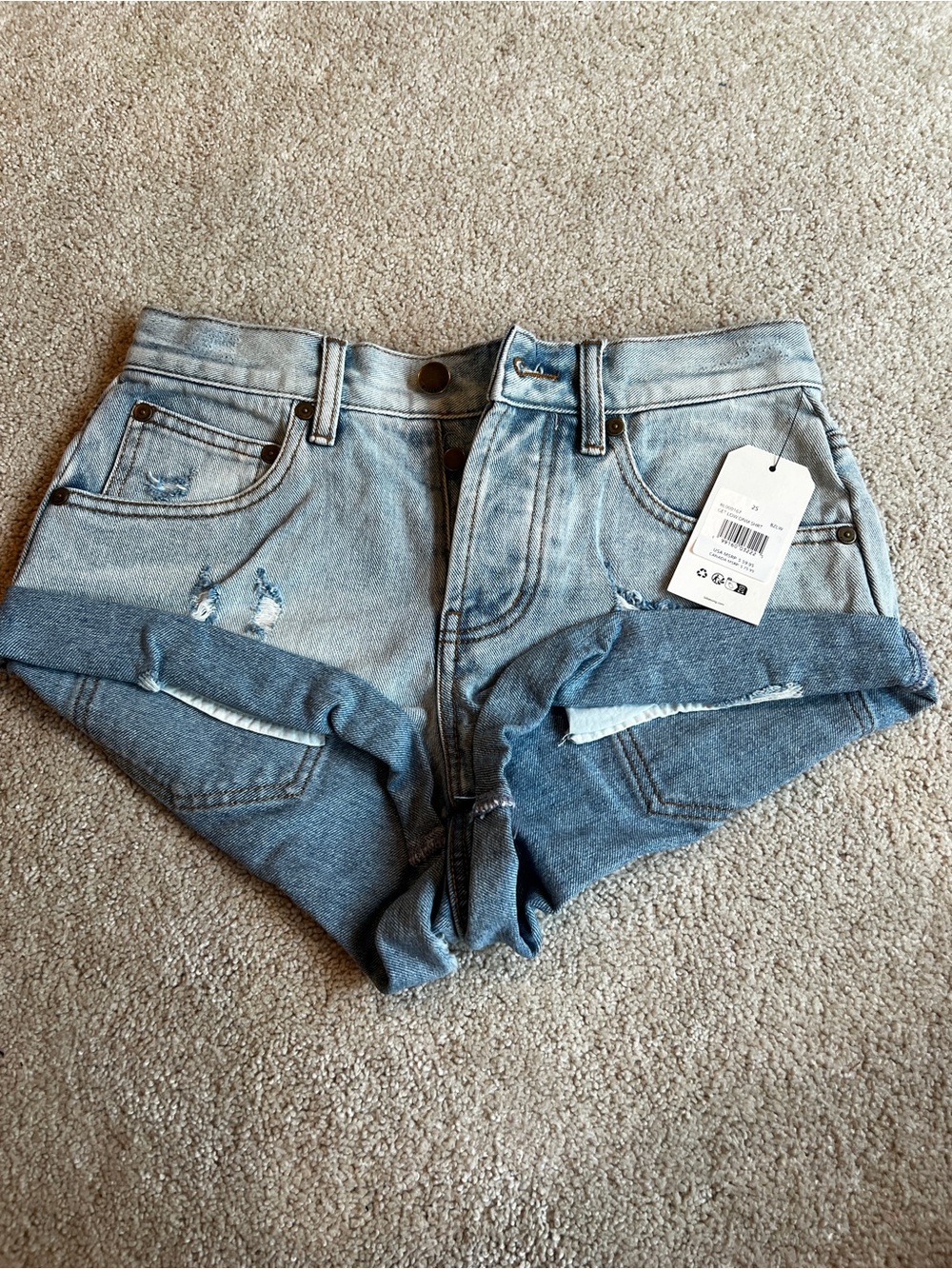 Billabong Two-Tone Rolled Hem Denim Shorts - Light Blue/Medium Blue